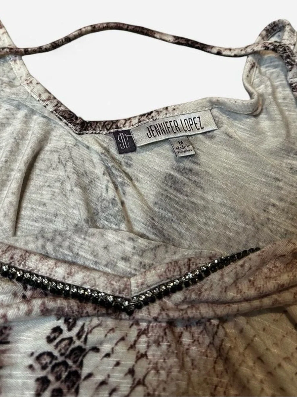 Jennifer Lopez Snake Print Top w/ Diamond Neckline & Open Back in Size Medium